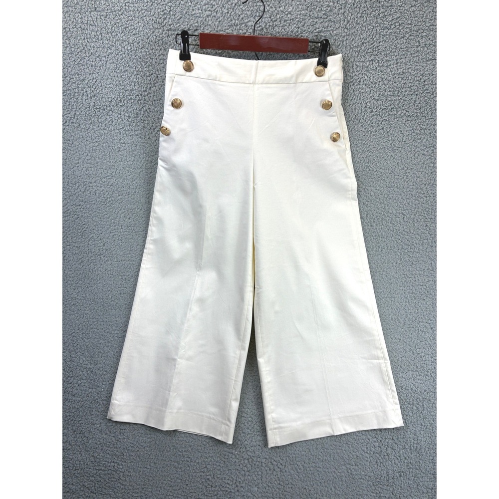 Zara Sailor High Rise Wide Leg Culotte Pants Womens S White Nautical Preppy